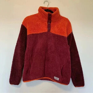 Eddie Bauer orange red half buttons  fleece pullover